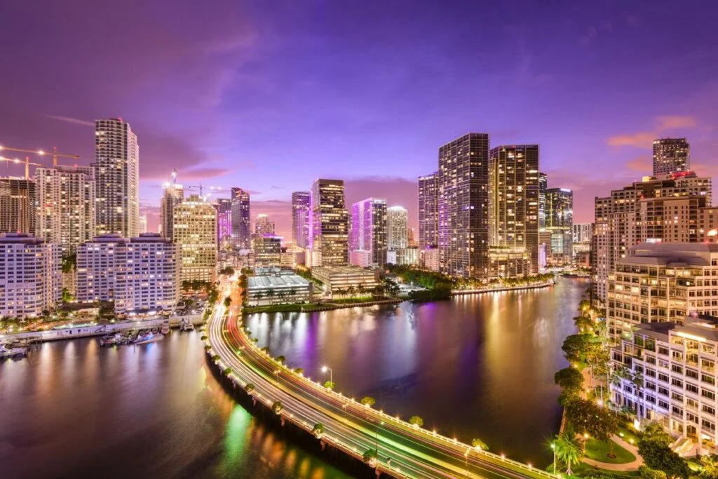 Miami Florida city skyline at night